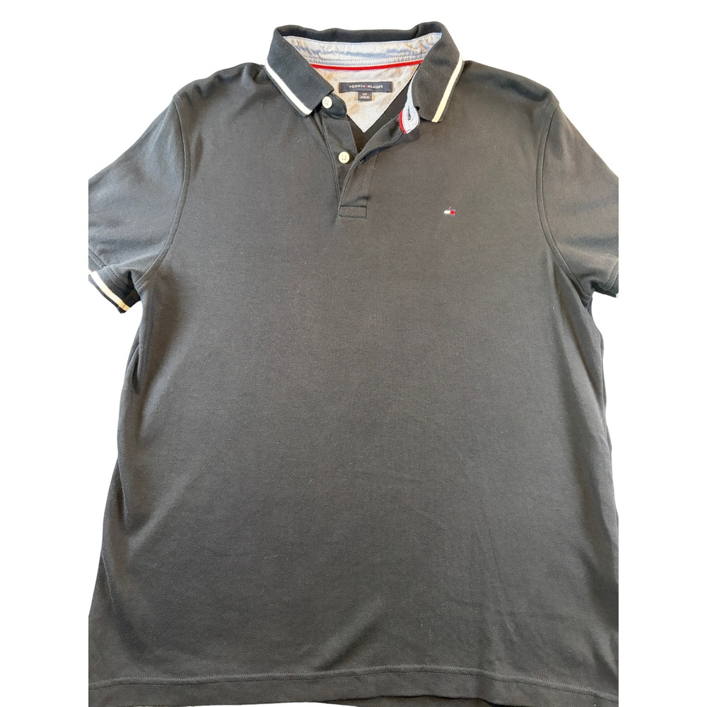 Tommy Hilfiger Mens Small Black Tipped Short Sleeve Polo Shirt